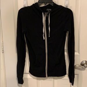 City Streets Thin Black Hoodie with Front Zip
